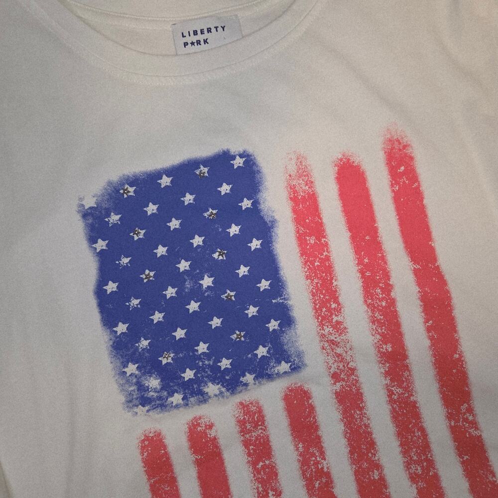 Liberty Park American Flag Tee 1X White Patriotic USA Graphic Shirt
